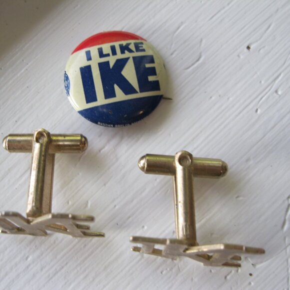 Vintage Eisenhower "Ike" Cuff Links + I Like Ike button - Picture 2 of 4